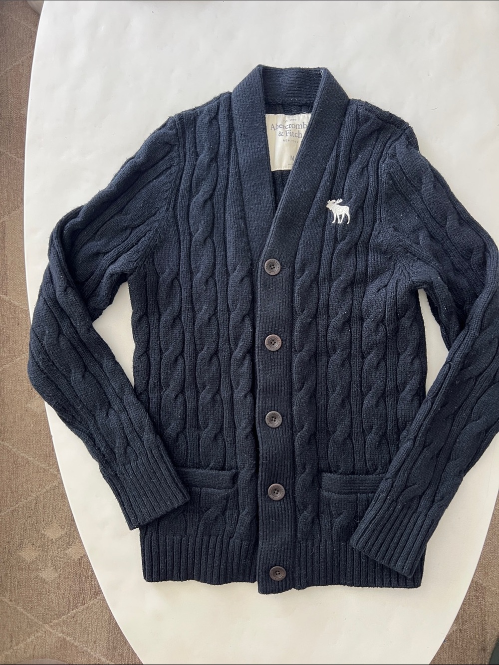 Abercrombie Vintage Wool Alpaca Thick Heavy Button Down Cardigan Sweater Navy M